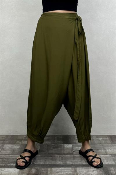 Katlamalı Şalvar Pantolon - Haki