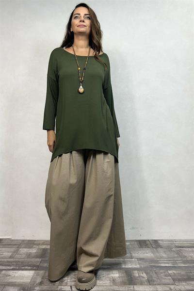 Kayık Yaka Salaş Bluz- Haki