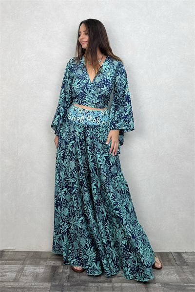Kimono Kol İpek Bolero Bluz - Asia Turkuaz