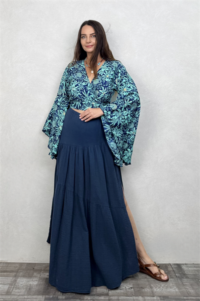 Kimono Kol İpek Bolero Bluz - Asia Turkuaz