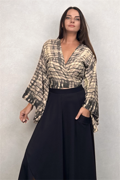 Kimono Kol İpek Bolero Bluz - Siyah Eskiz