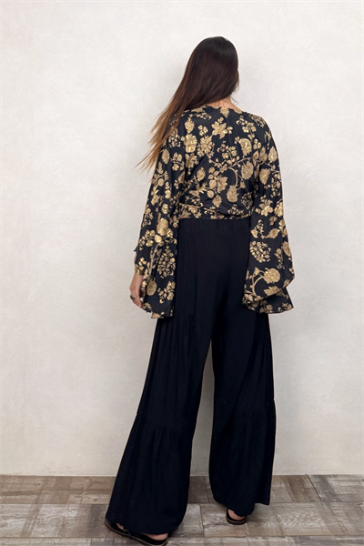 Kimono Kol İpek Bolero Bluz - Siyah Gold