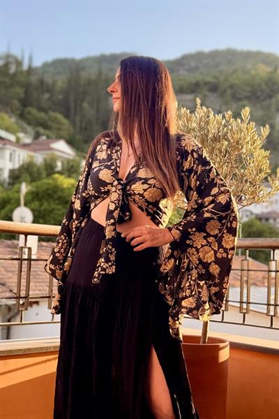 Kimono Kol İpek Bolero Bluz - Siyah Gold