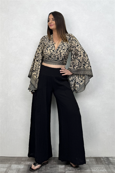 Kimono Kol İpek Bolero Bluz - Siyah Krem