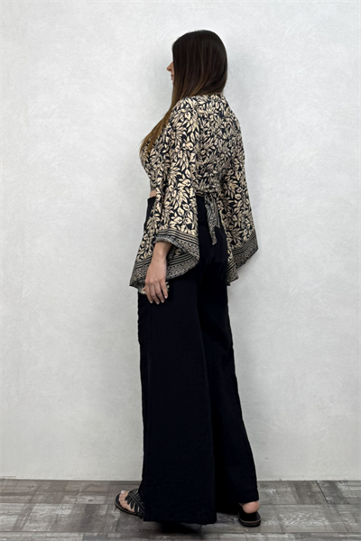 Kimono Kol İpek Bolero Bluz - Siyah Krem