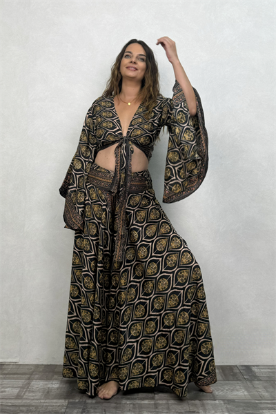 Kimono Kol İpek Bolero Bluz - Siyah Kronos
