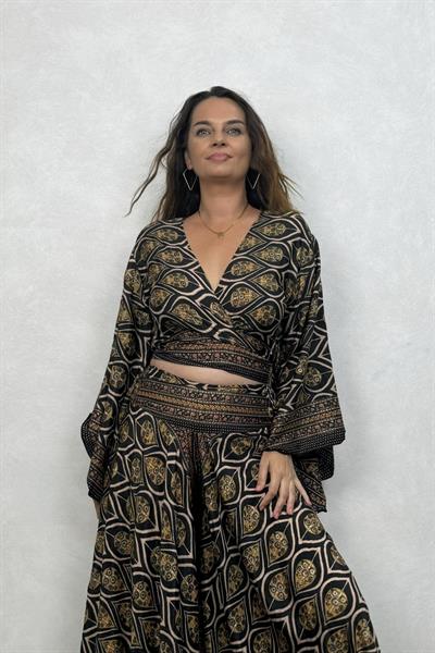 Kimono Kol İpek Bolero Bluz - Siyah Kronos