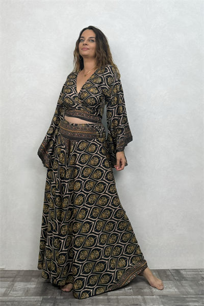 Kimono Kol İpek Bolero Bluz - Siyah Kronos