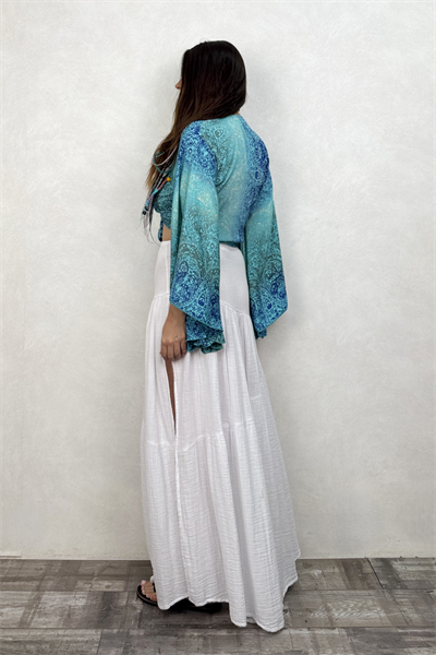 Kimono Kol İpek Bolero Bluz - Turkuaz