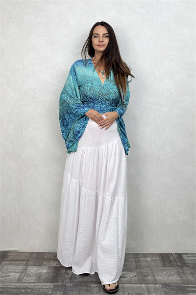 Kimono Kol İpek Bolero Bluz - Turkuaz