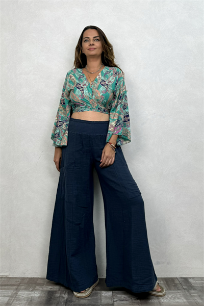 Kimono Kol İpek Bolero Bluz - Yeşil Şal