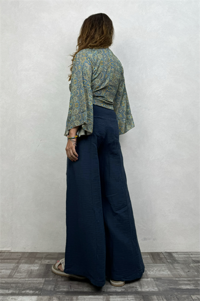 Kimono Kol İpek Bolero Bluz - Yeşil Sarı