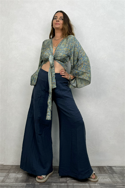 Kimono Kol İpek Bolero Bluz - Yeşil Sarı