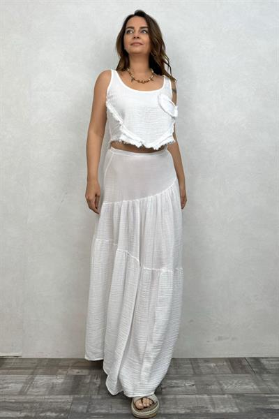Kos Müslin Askılı Crop - Beyaz