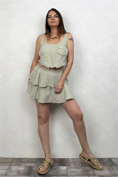 Kos Müslin Askılı Crop Sea Green - Su Yeşili