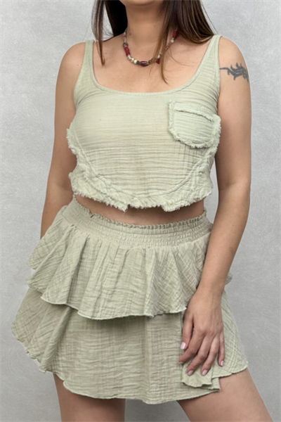 Kos Müslin Askılı Crop Sea Green - Su Yeşili