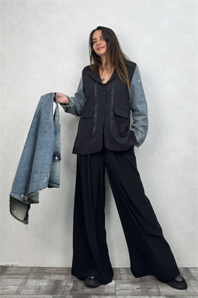 Kot Garnili Yelekli Blazer Ceket - Siyah