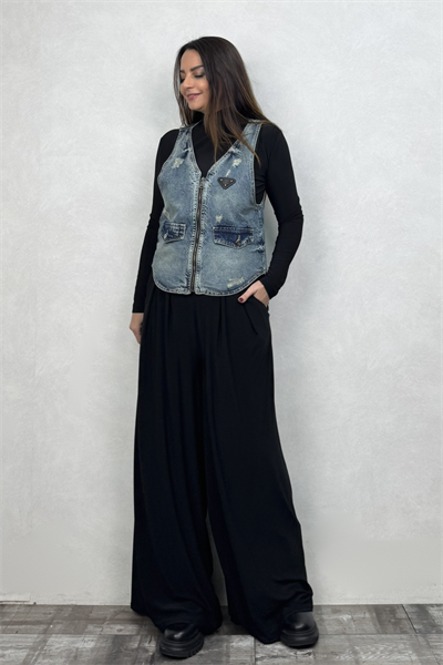 Kot Garnili Yelekli Blazer Ceket - Siyah