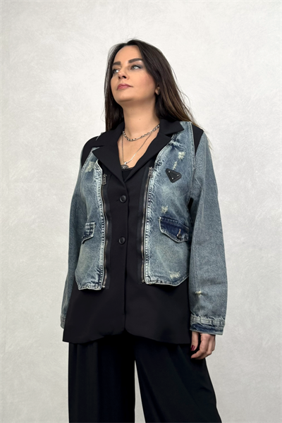 Kot Garnili Yelekli Blazer Ceket - Siyah