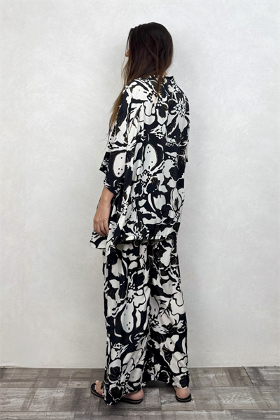 Kybele Kimono Pantolon Takım - Siyah Beyaz