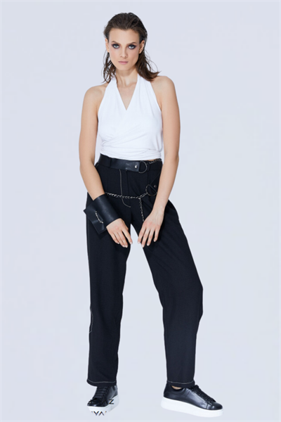 Lamante Bulmaca Crop Bluz  - Beyaz
