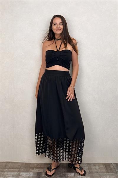 Lamante Crop Bluz - Siyah