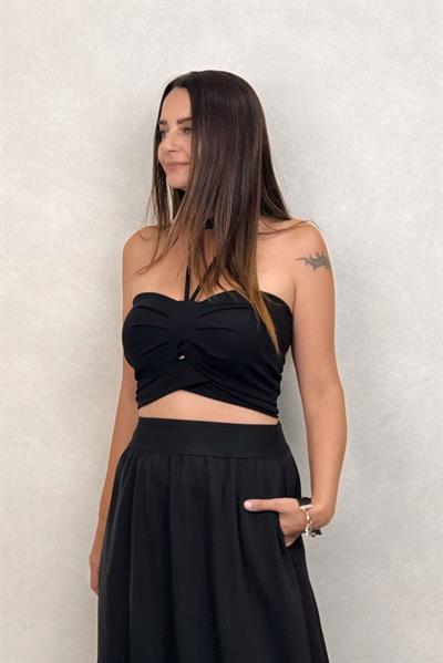 Lamante Crop Bluz - Siyah