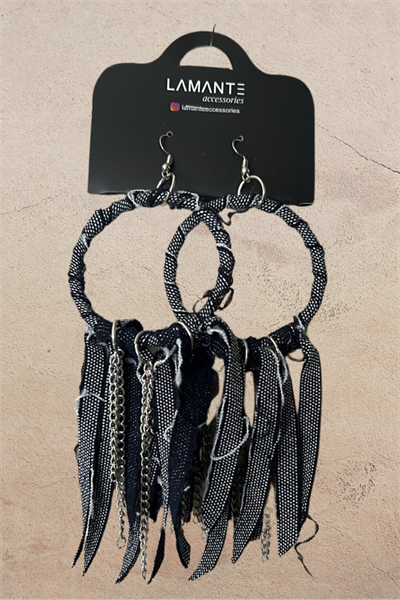 Lamante Denim Halka Küpe - Mavi