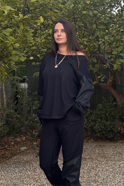 Lamante Holly Çift Taraflı Triko Bluz - Siyah