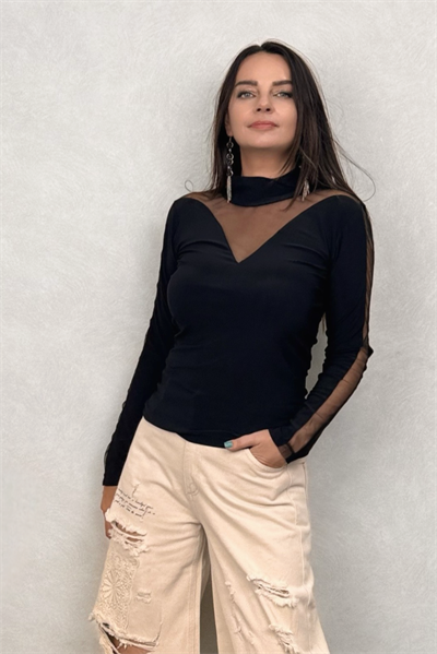 Lamante Lea Tüllü Bluz - Siyah