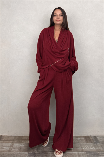 Lamante Pia Triko Fermuarlı Bluz - Bordo