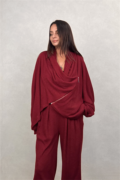Lamante Pia Triko Fermuarlı Bluz - Bordo