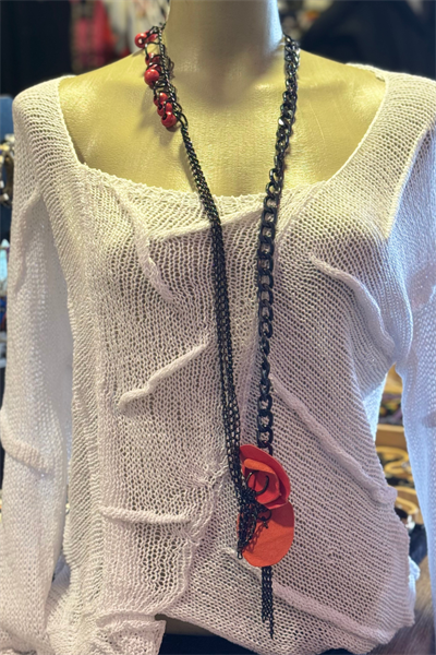 Lamante Red Rose Tasarım Kolye - Siyah Kırmızı