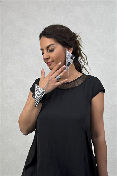 Lamante Tasarım Küpe- Siyah Silver