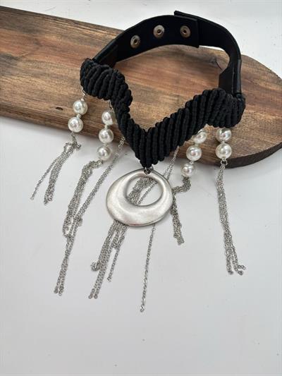 Lamante İnci tasarım Kolye -  Siyah