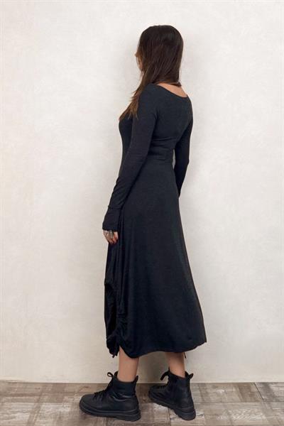 Layla Kayık Yaka Bohem Kışlık Elbise - Siyah