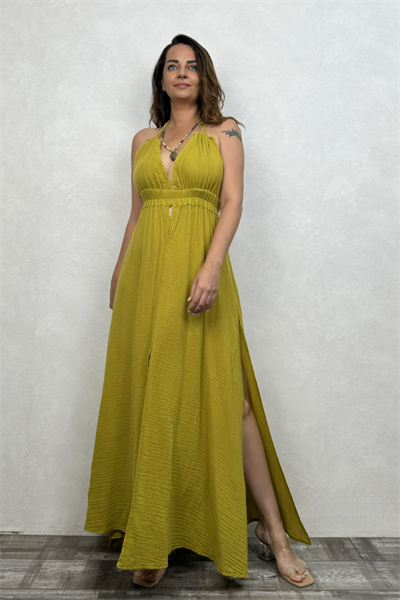 Blanca Lilith Elbise - Golden Olive Limon Küfü