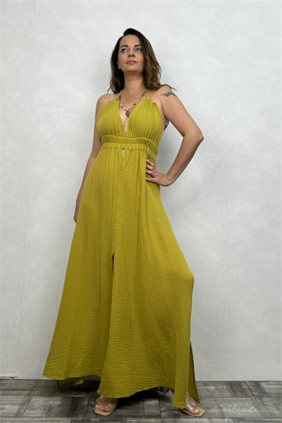 Blanca Lilith Elbise - Golden Olive Limon Küfü