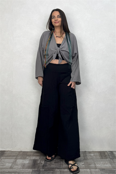 Lyra Nature Bağlamalı Bluz Dark Grey - Antrasit