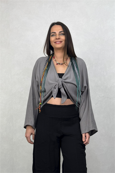 Lyra Nature Bağlamalı Bluz Dark Grey - Antrasit