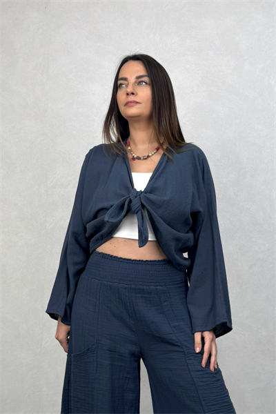Lyra Nature Bağlamalı Bluz Midnight Navy - Petrol
