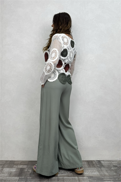 Mandala Desen Dantel Bluz - Beyaz