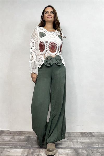 Mandala Desen Dantel Bluz - Beyaz