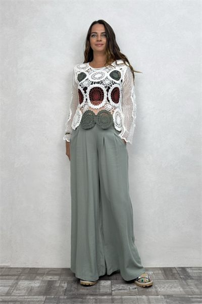 Mandala Desen Dantel Bluz - Beyaz