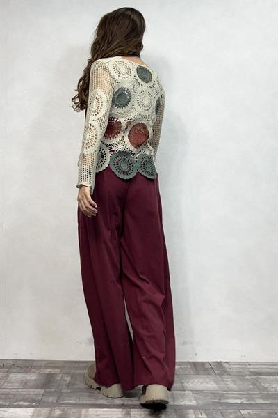 Mandala Desen Dantel Bluz - Krem