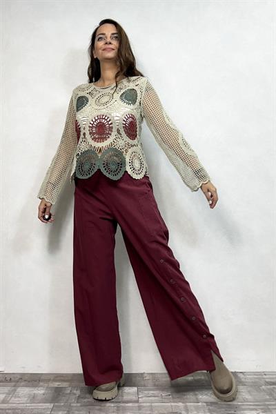 Mandala Desen Dantel Bluz - Krem