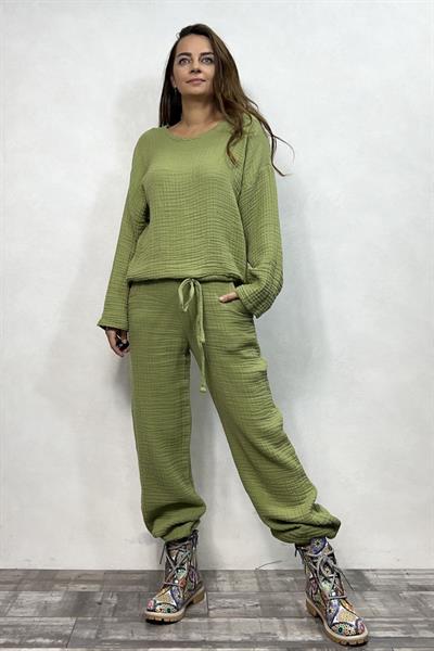 Margo Müslin Bluz Sage Green - Yeşil