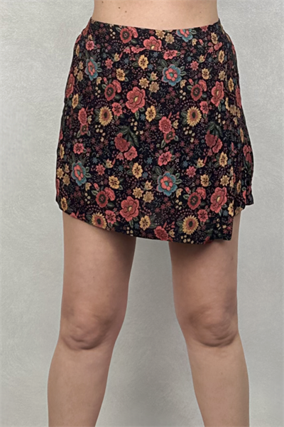 Mayra Mini Şortlu Etek - Siyah Çiçekli