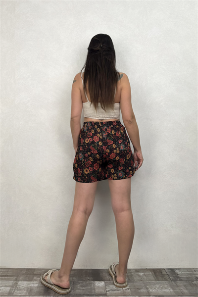 Mayra Mini Şortlu Etek - Siyah Çiçekli