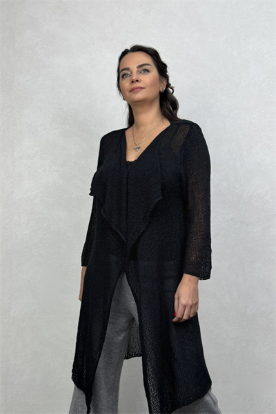 Merserize Basic Maxi Hırka -Siyah